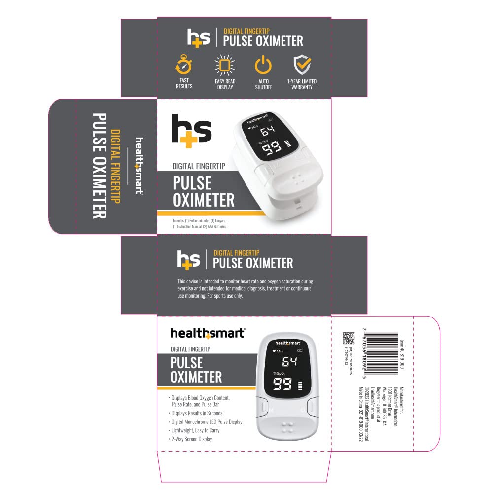 Includes 2 AAA batteries HealthSmart oximeter
