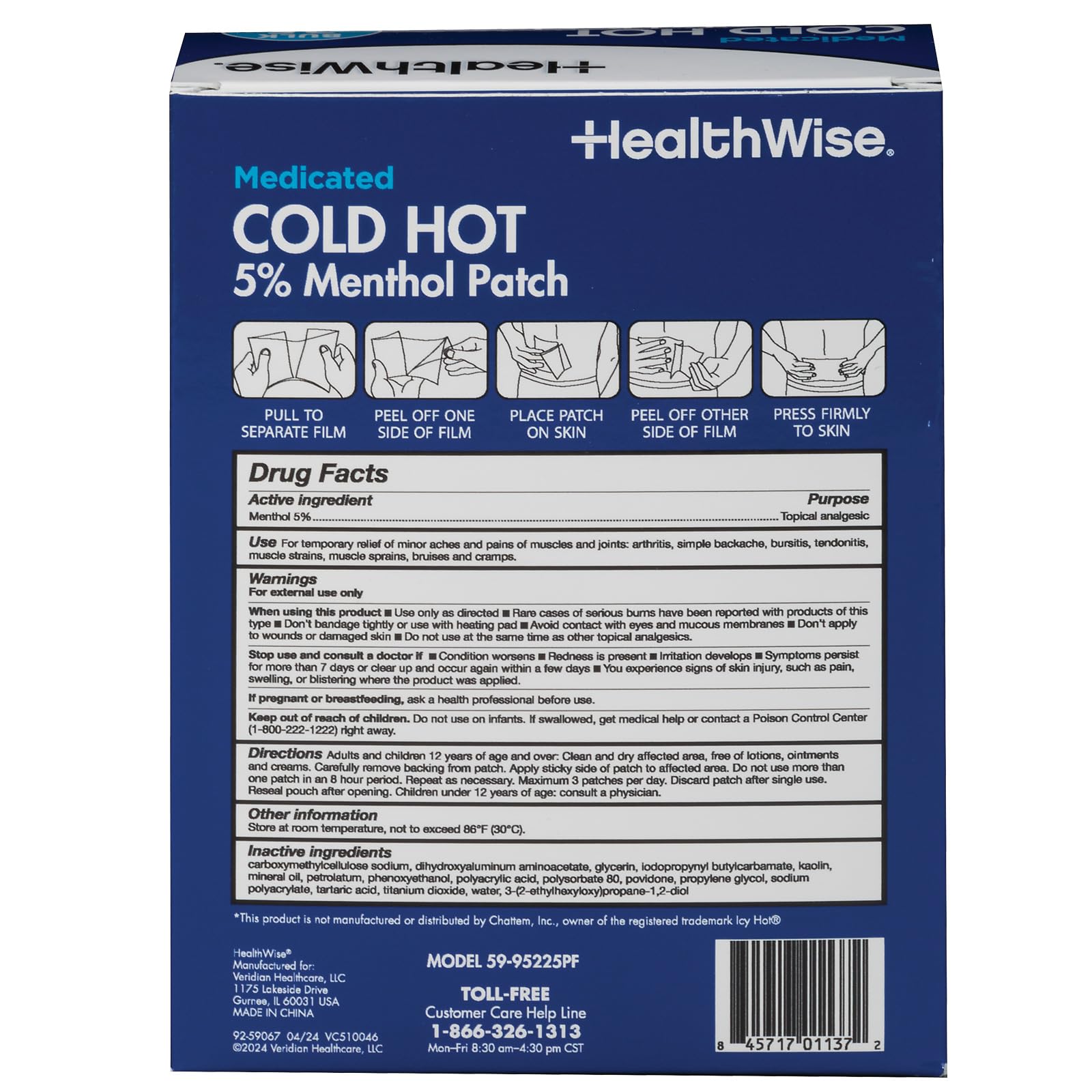 HealthWise cold hot menthol patch resealable pouch