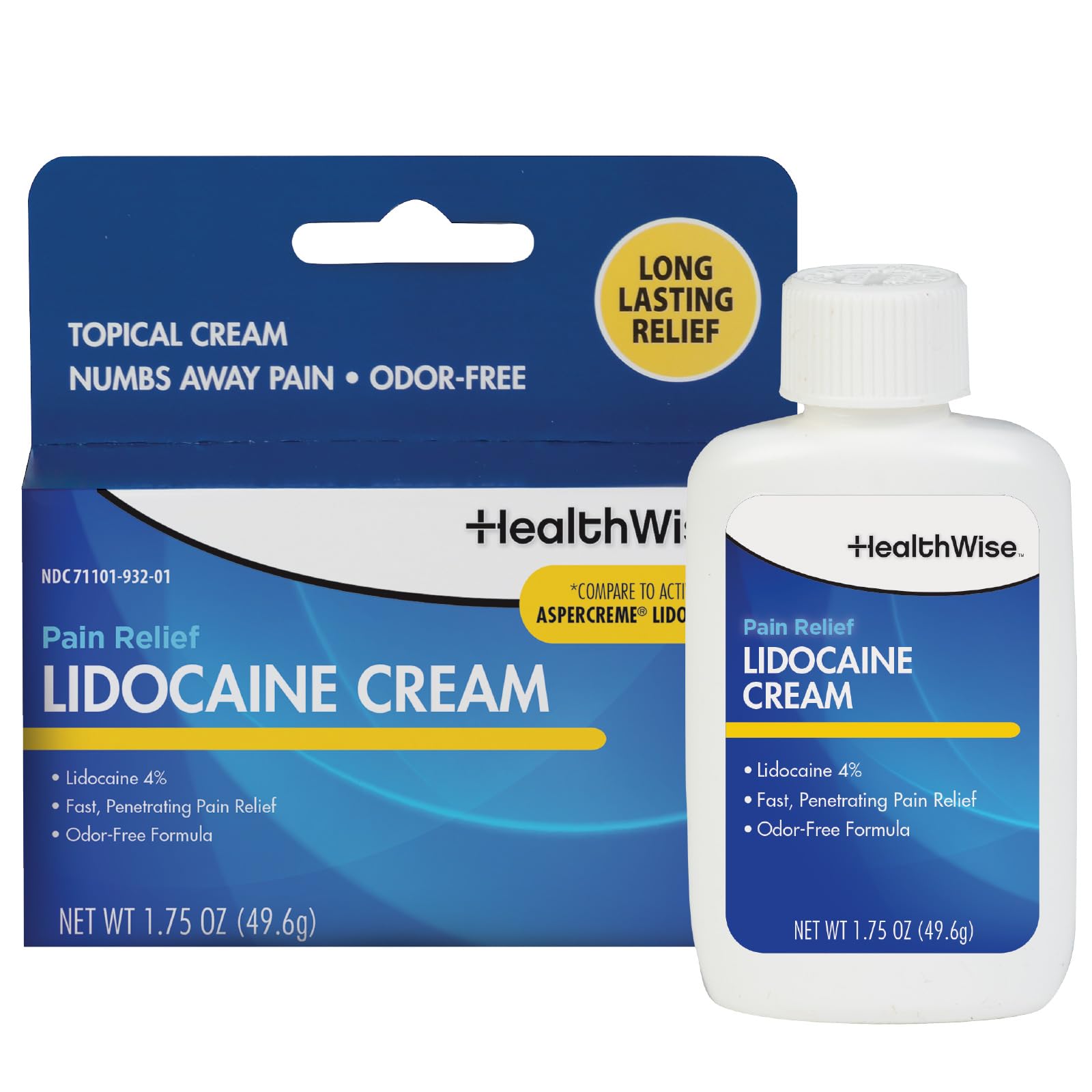 HealthWise lidocaine cream 1.75 oz bottle