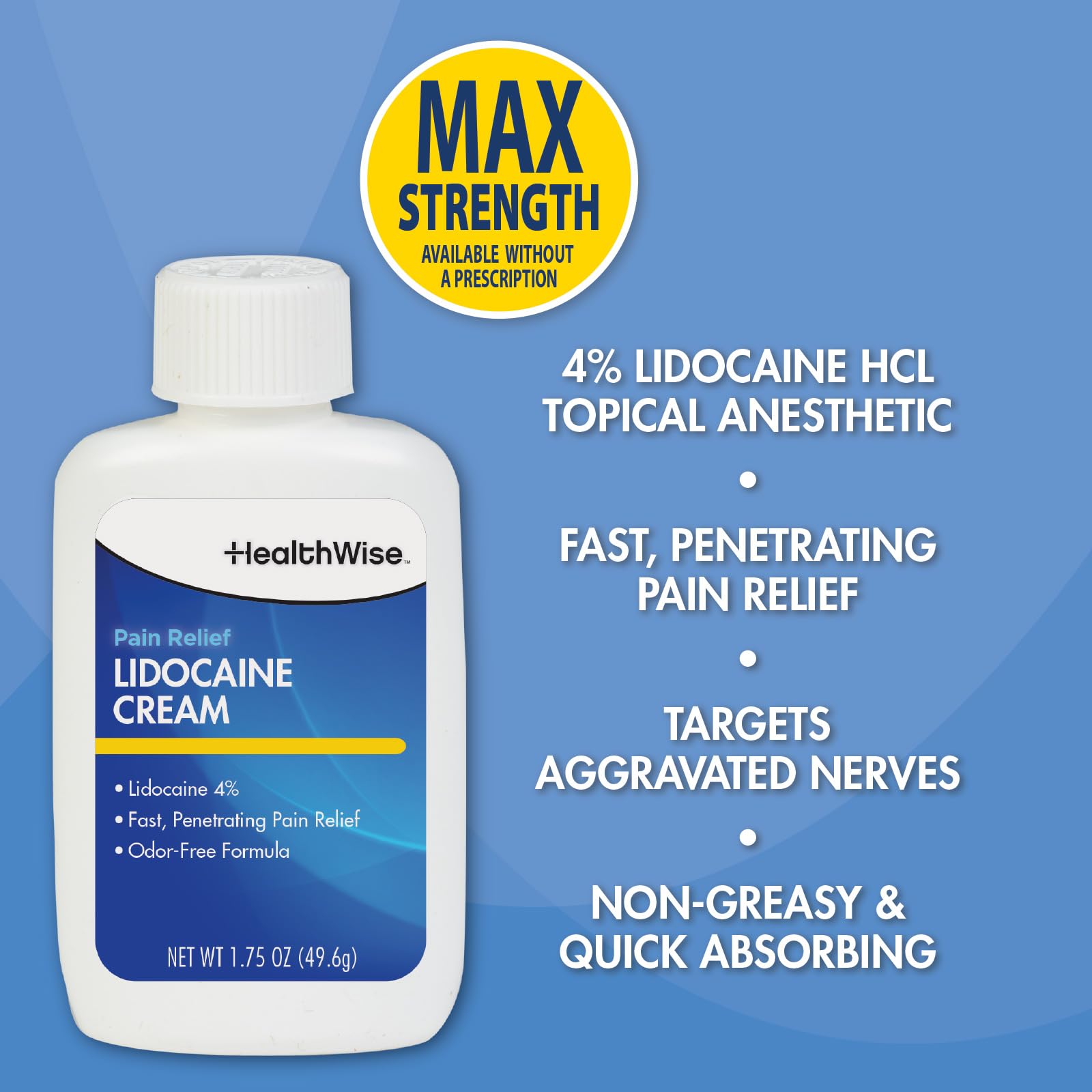 HealthWise lidocaine cream bottle front view