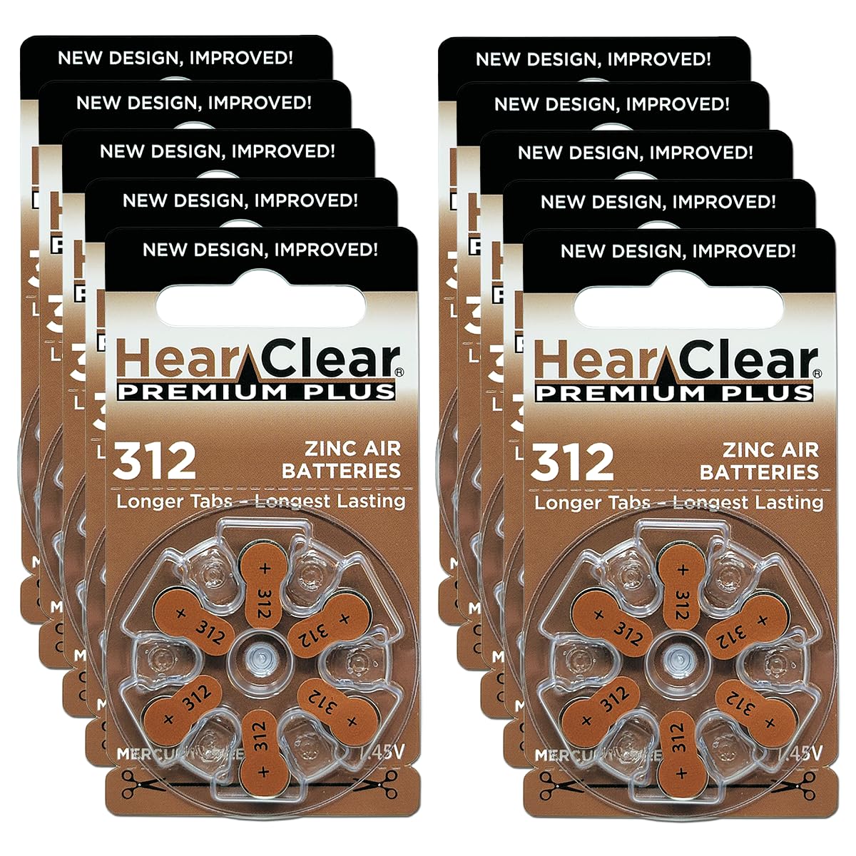 Hear Clear 312 zinc air hearing aid battery 60 pack