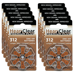 Hear Clear 312 zinc air hearing aid battery 60 pack