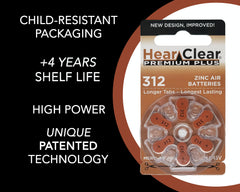 Hear Clear 312 PR41 1.45V zinc air battery for hearing aids