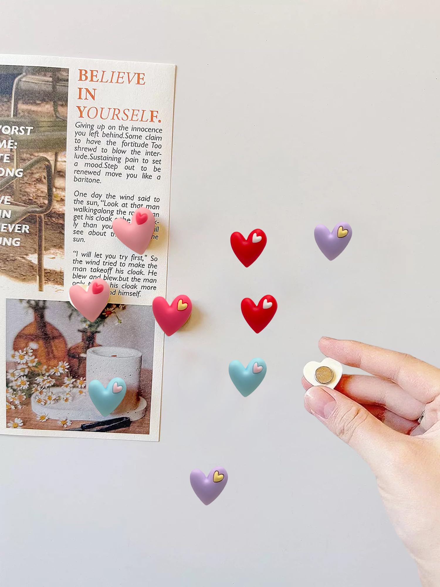 Pink heart magnet from colorful fridge magnets set