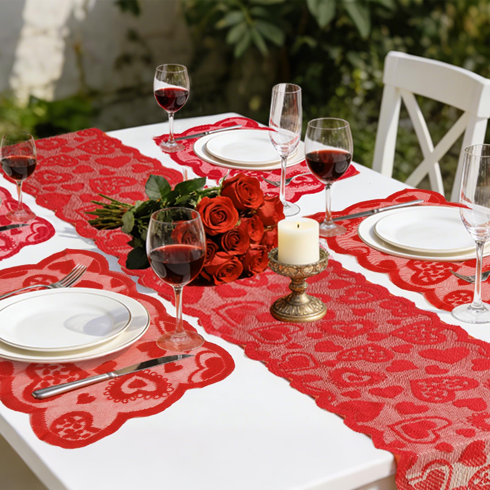 Heart pattern lace material used in Valentines Day table decor