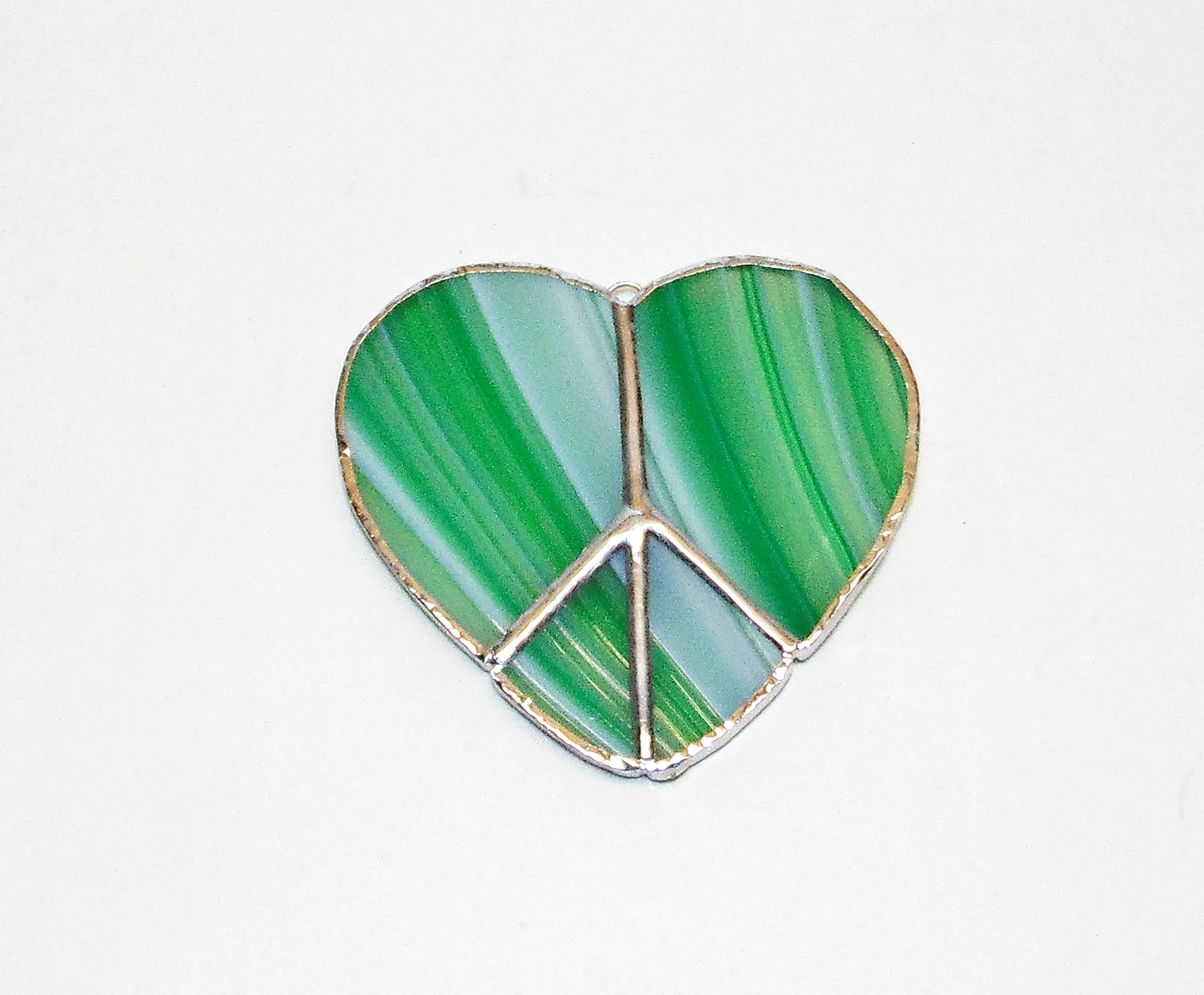 Heart peace sign stained glass decorative ornament