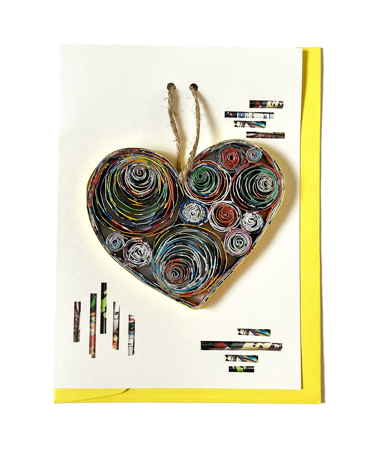 Heart Quilling Ornament Card 5x7 with 4x5.5 ornament and jute string