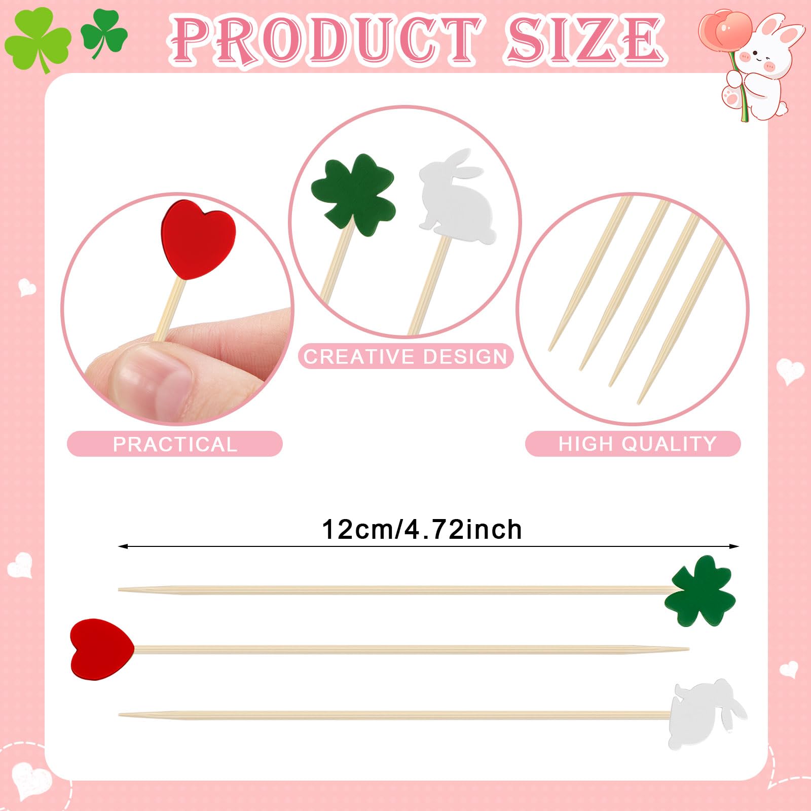 Heart shamrock bunny designs on bamboo toothpicks