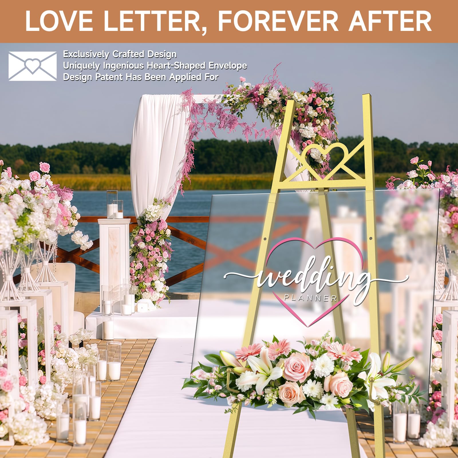Heart shaped envelope design easel for wedding sign