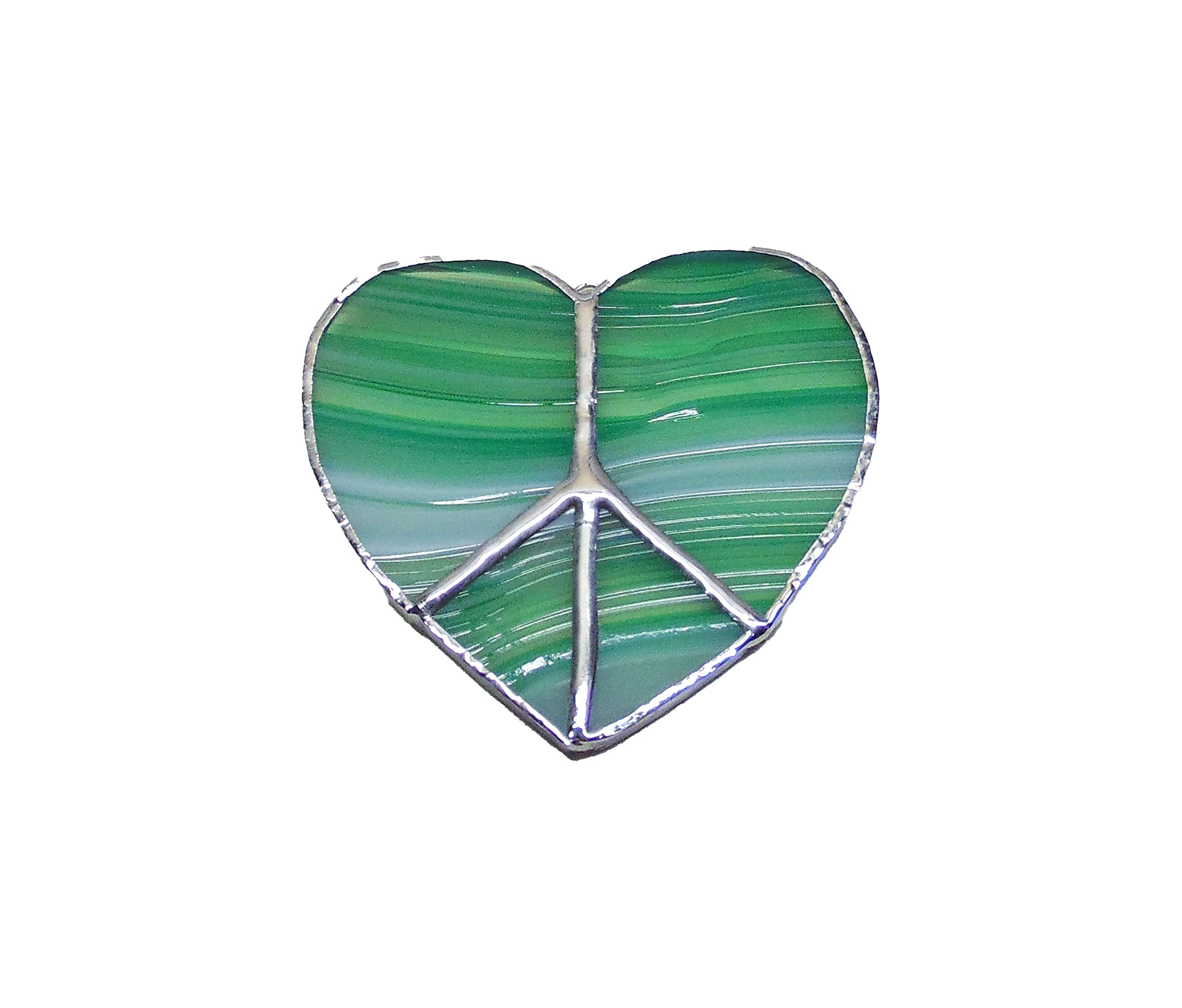 Heart shaped peace sign ornament made of stained glass