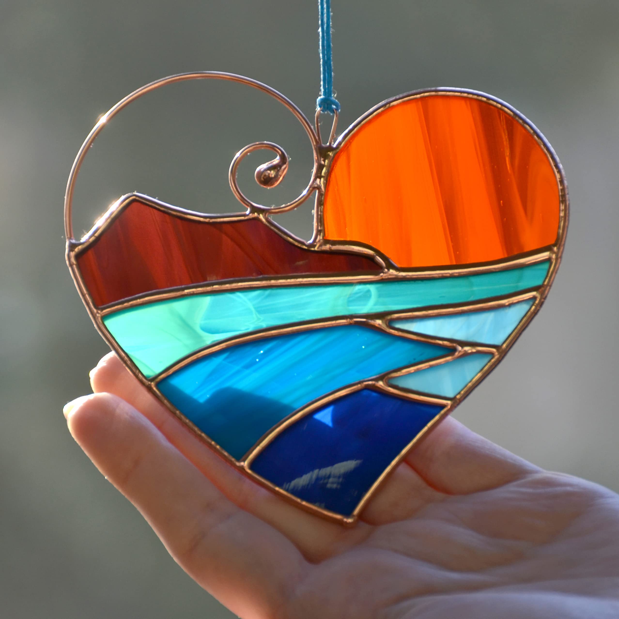 Heart shaped stained glass suncatcher hanging ornament