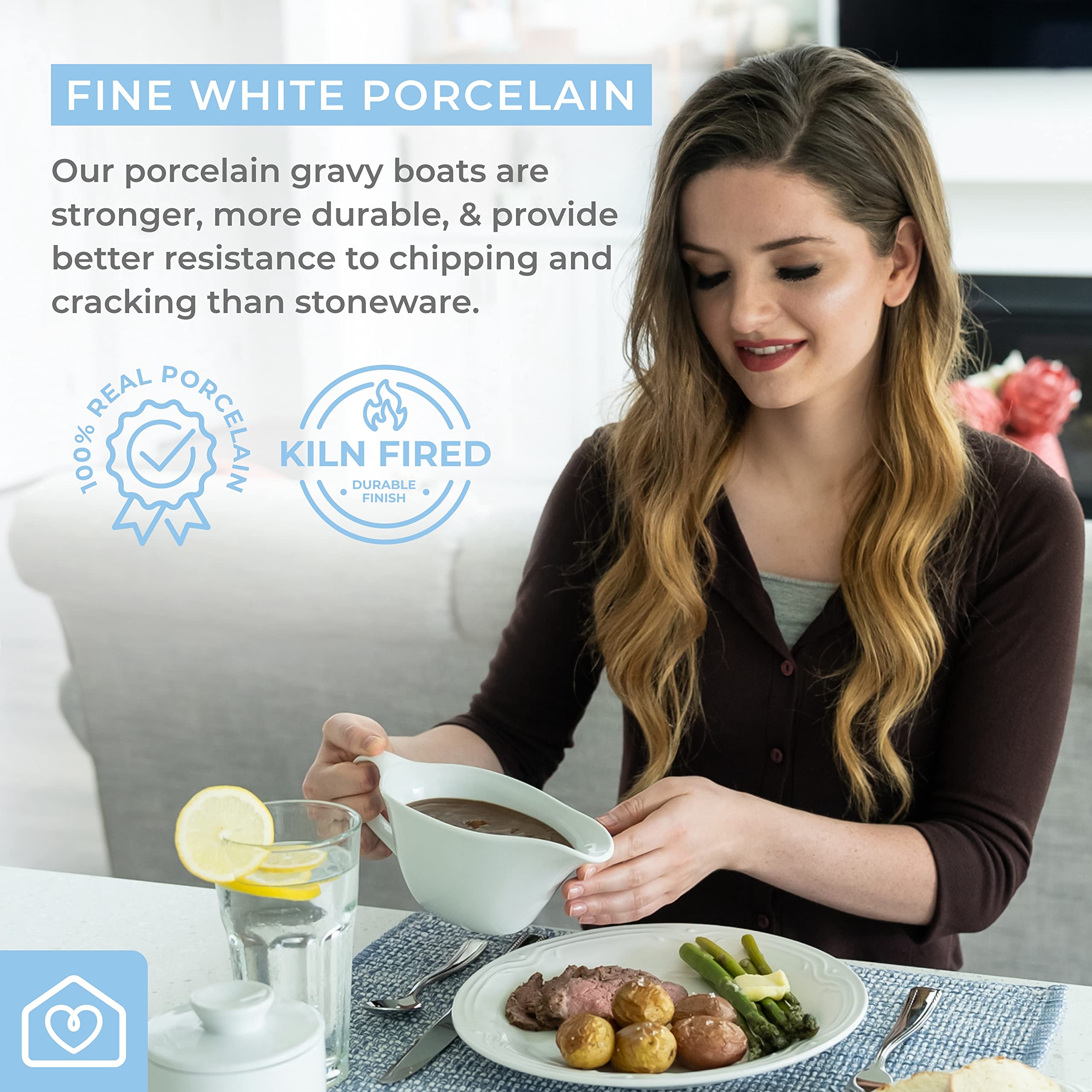 Dishwasher safe up to 500°F and microwave safe porcelain gravy boat