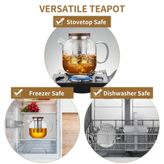 Teapot with heat resistant handle and fine mesh infuser