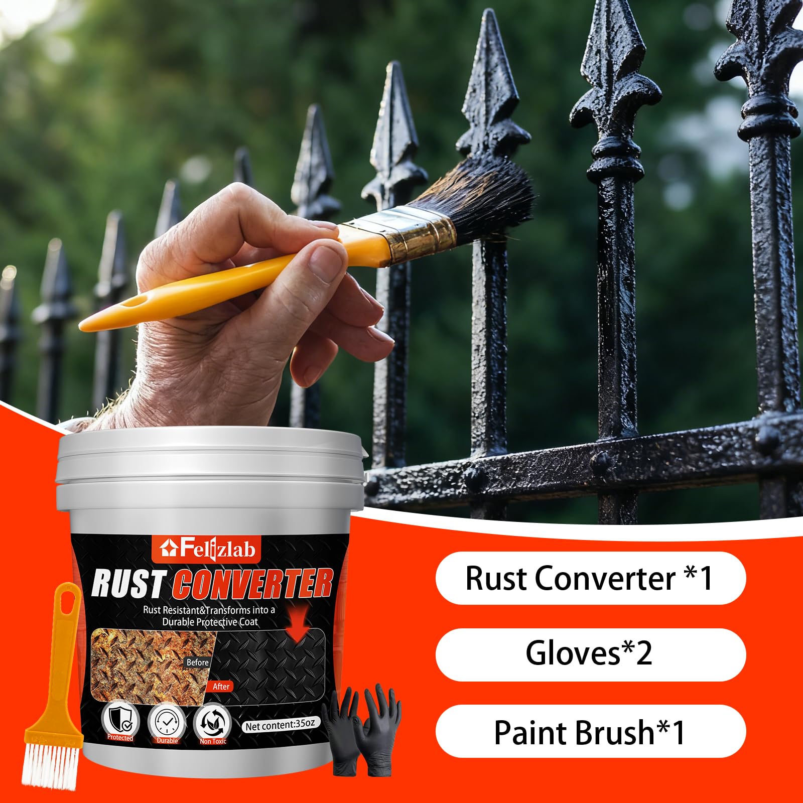 No sanding required rust converter product packaging