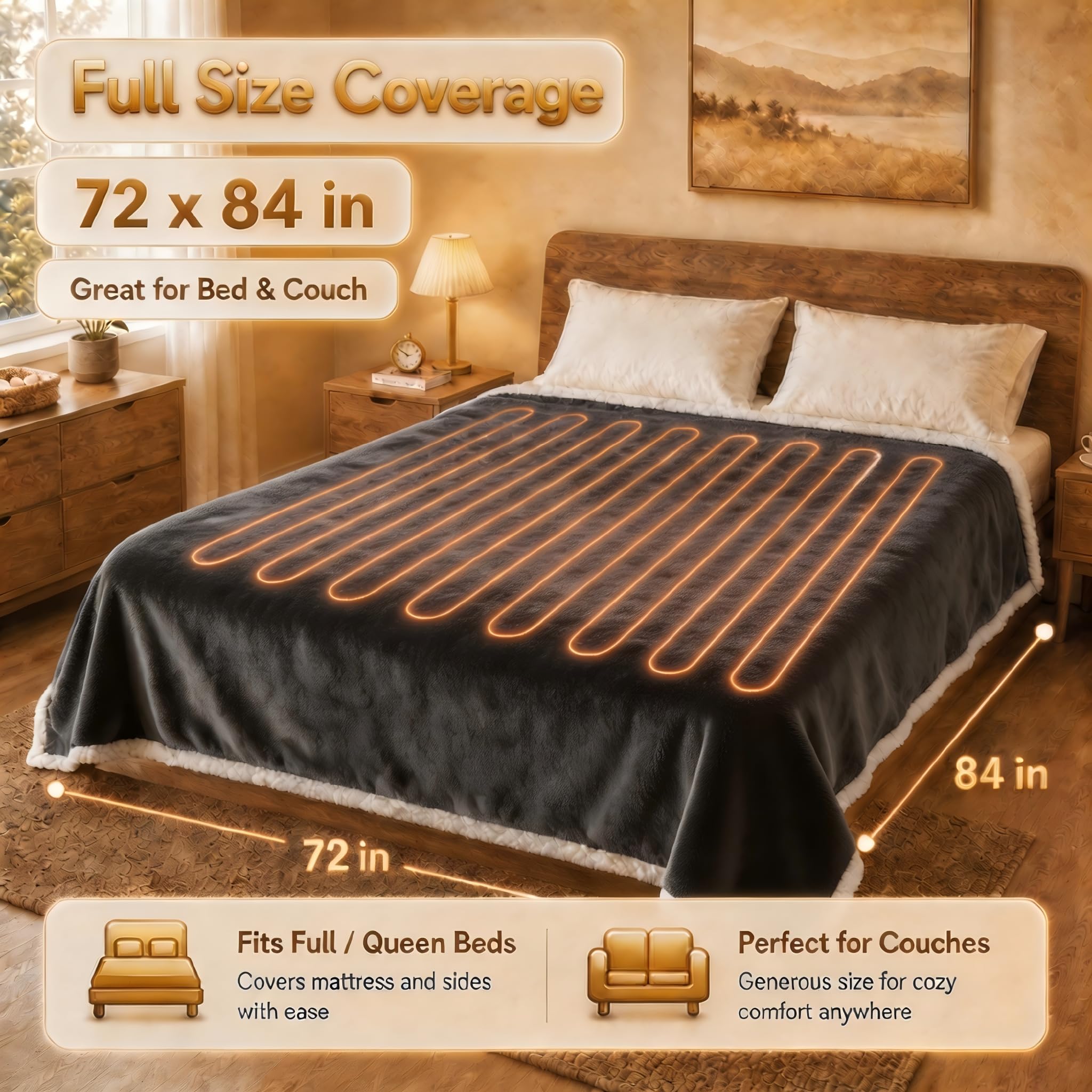 Blanket with adjustable temperature and timer controls