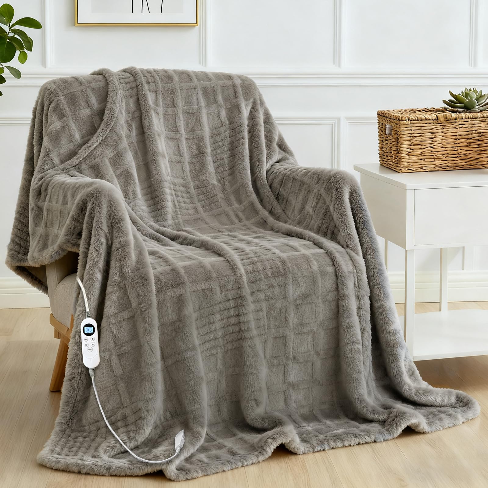 Heated Blanket Electric Throw 50x60 in light gray with ETL FCC safety