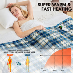Blue plaid sherpa heated throw blanket 50x60