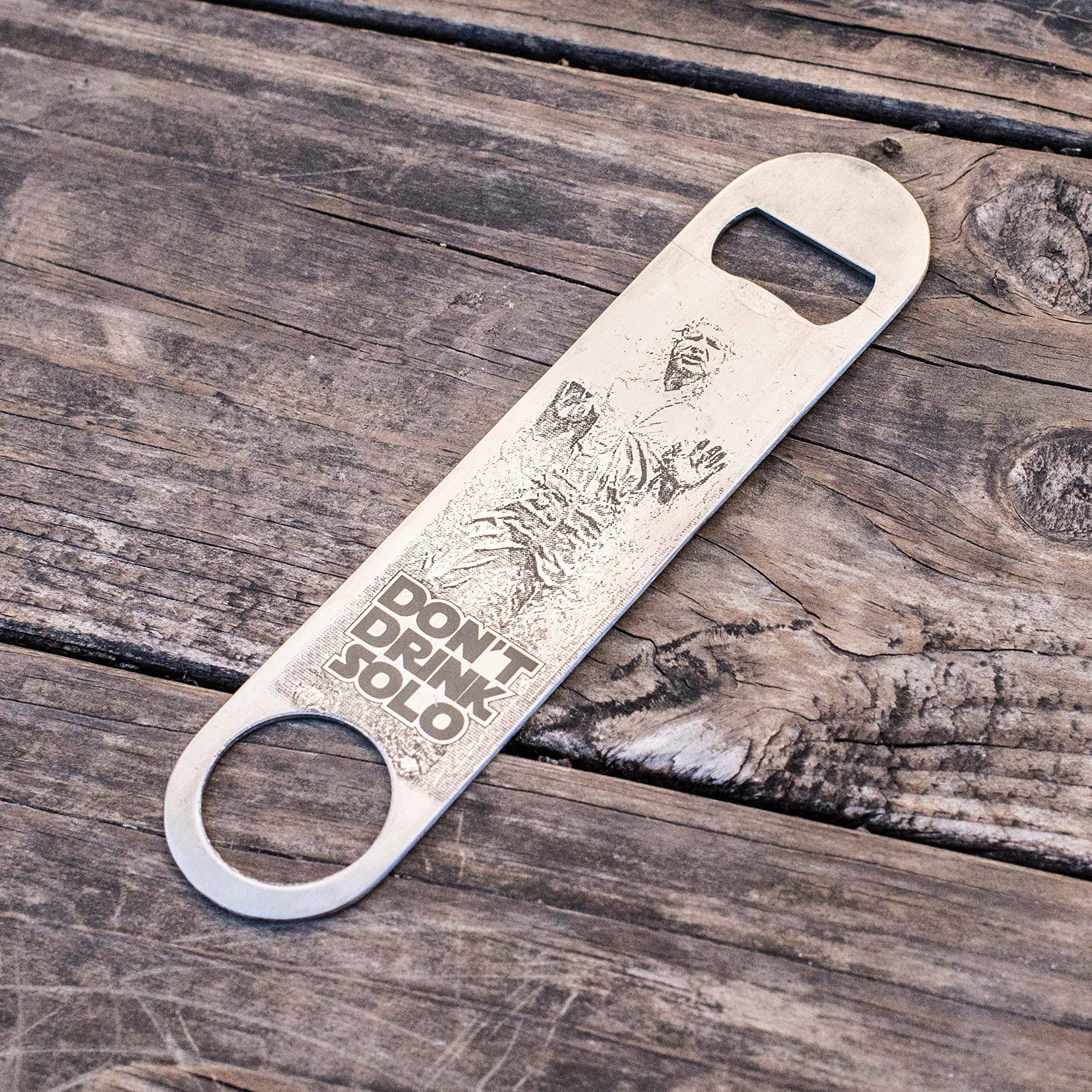 Bottle opener measures approx 7in long by 1.5in wide