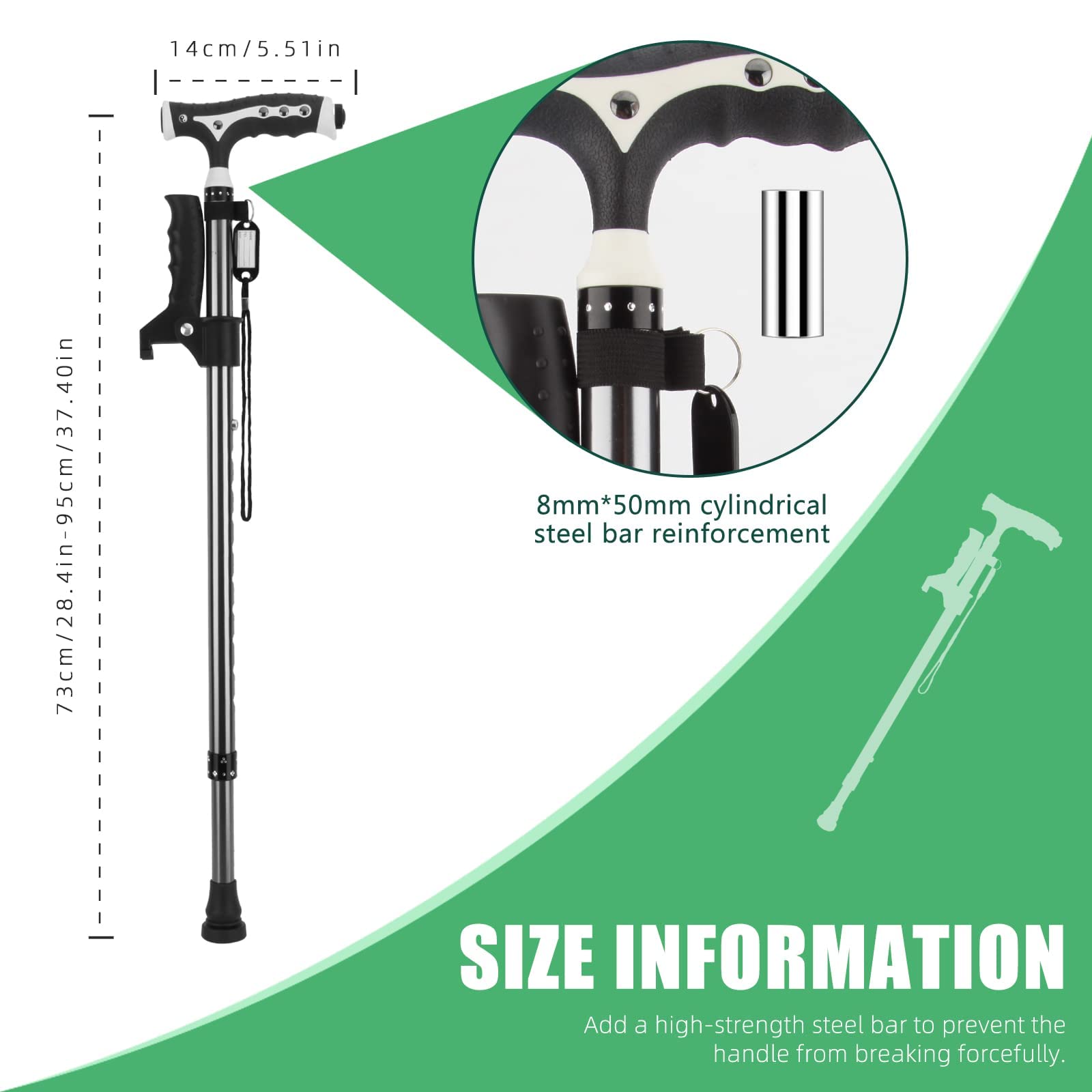 Heavy duty foldable walking cane in use