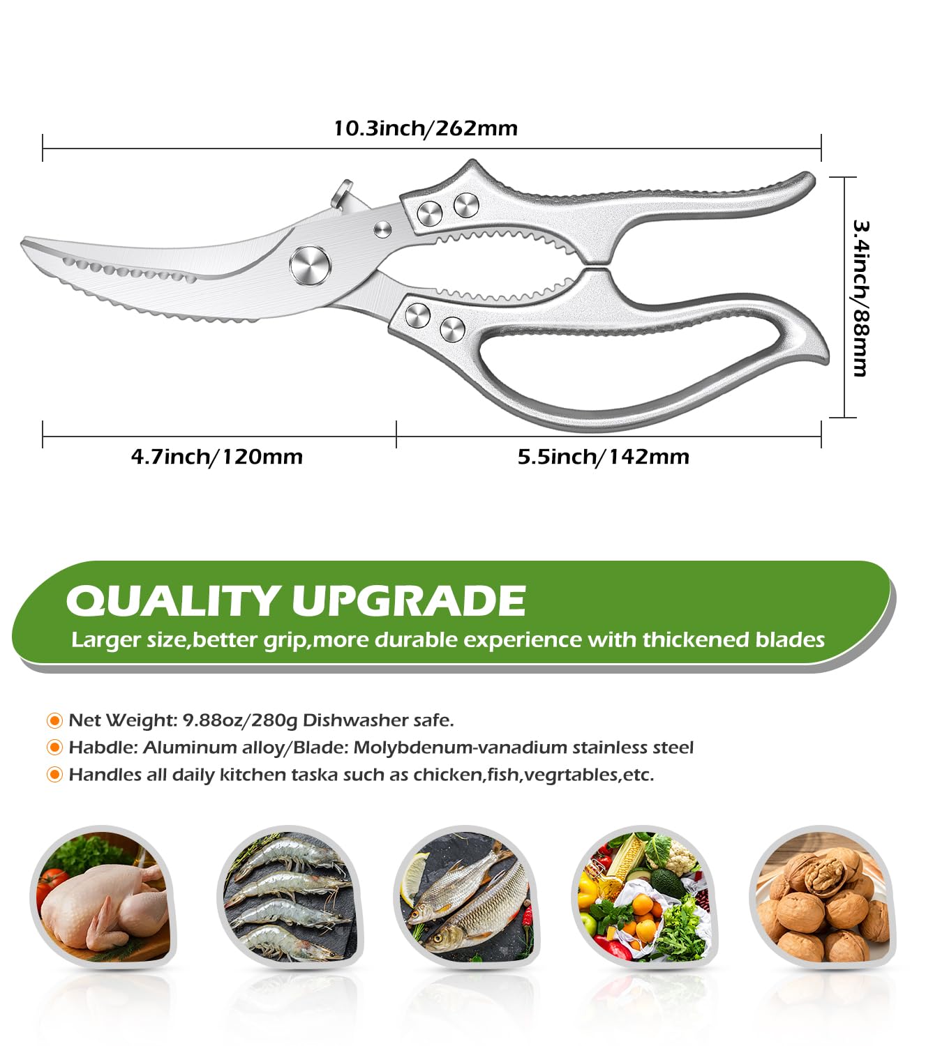 Poultry shears with safety lock spring mechanism close up