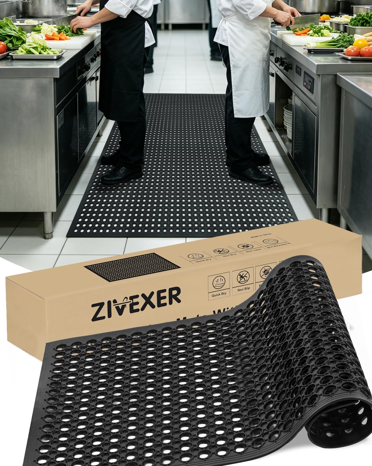 Heavy duty rubber door mat 36x60 with drainage holes