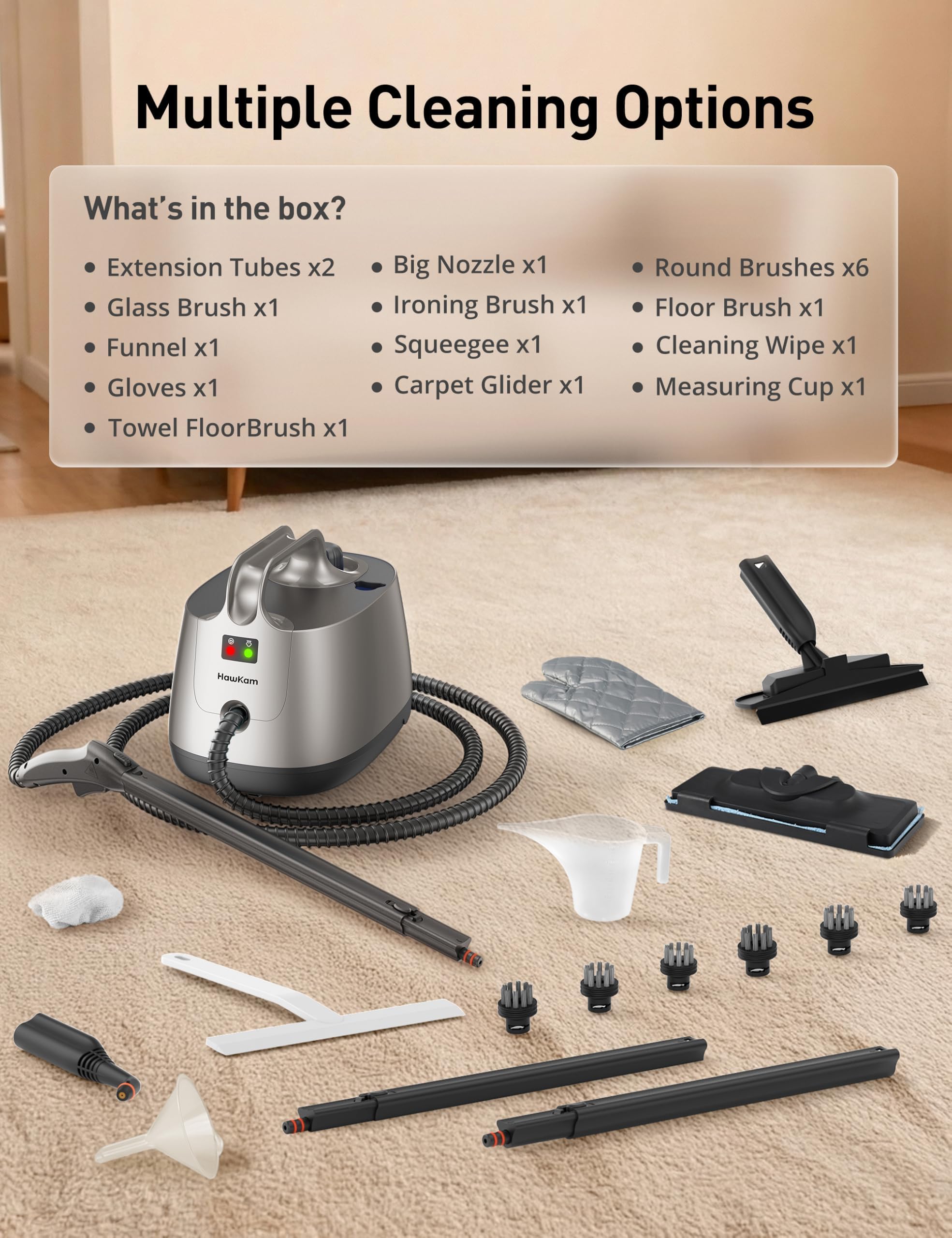 Heavy duty steamer suitable for carpets and floors