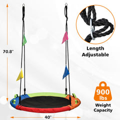 Decorative flags add color to saucer swing