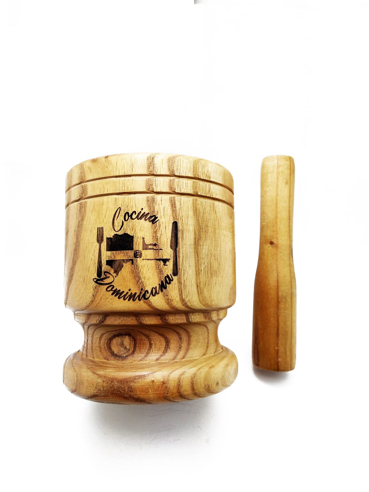 Heavy Duty Wood Mortar and Pestle two piece set with Dominican Republic flag engraving