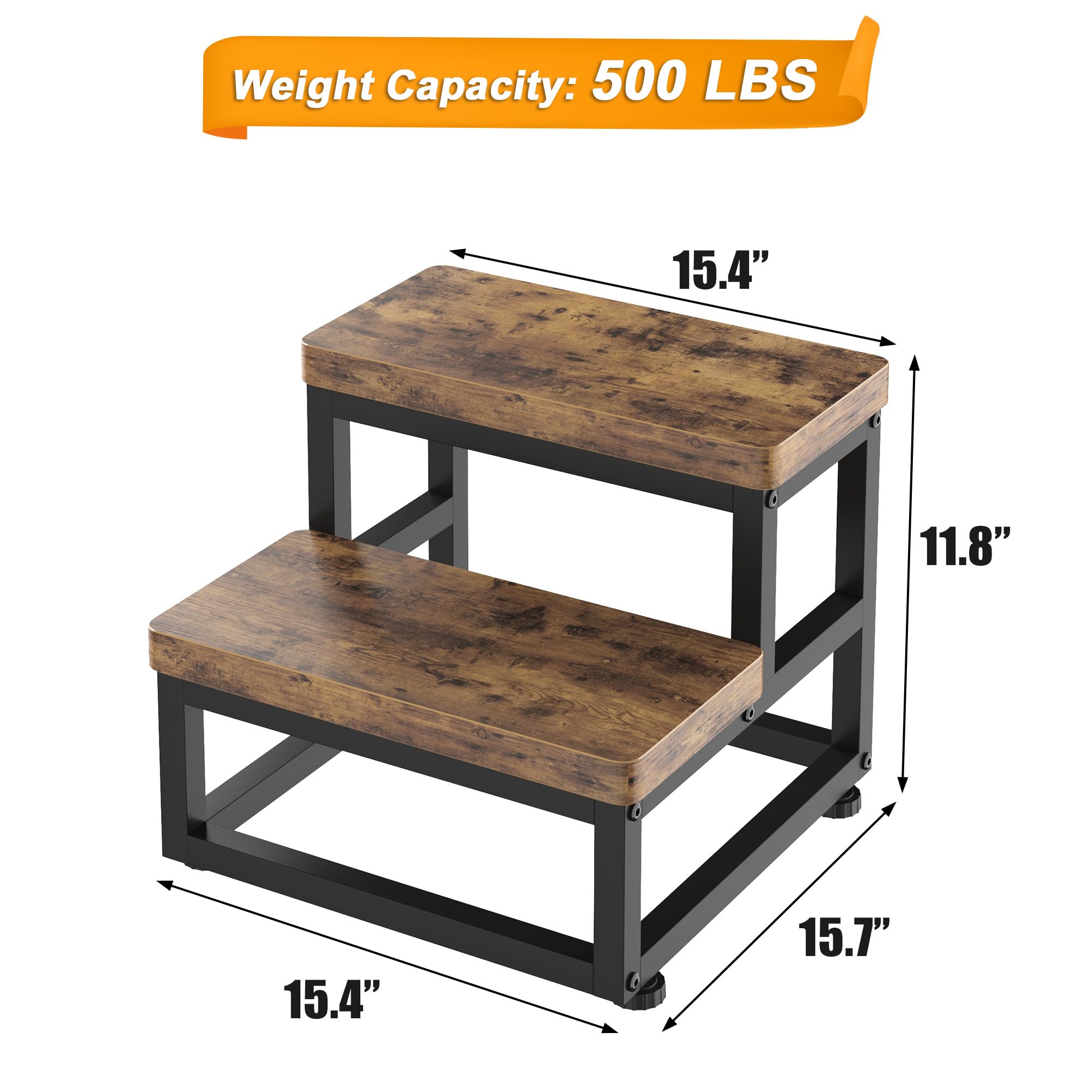 Heavy duty wooden stool with 500 lbs capacity detail