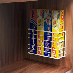 Close up of heavy gauge steel wrap organizer