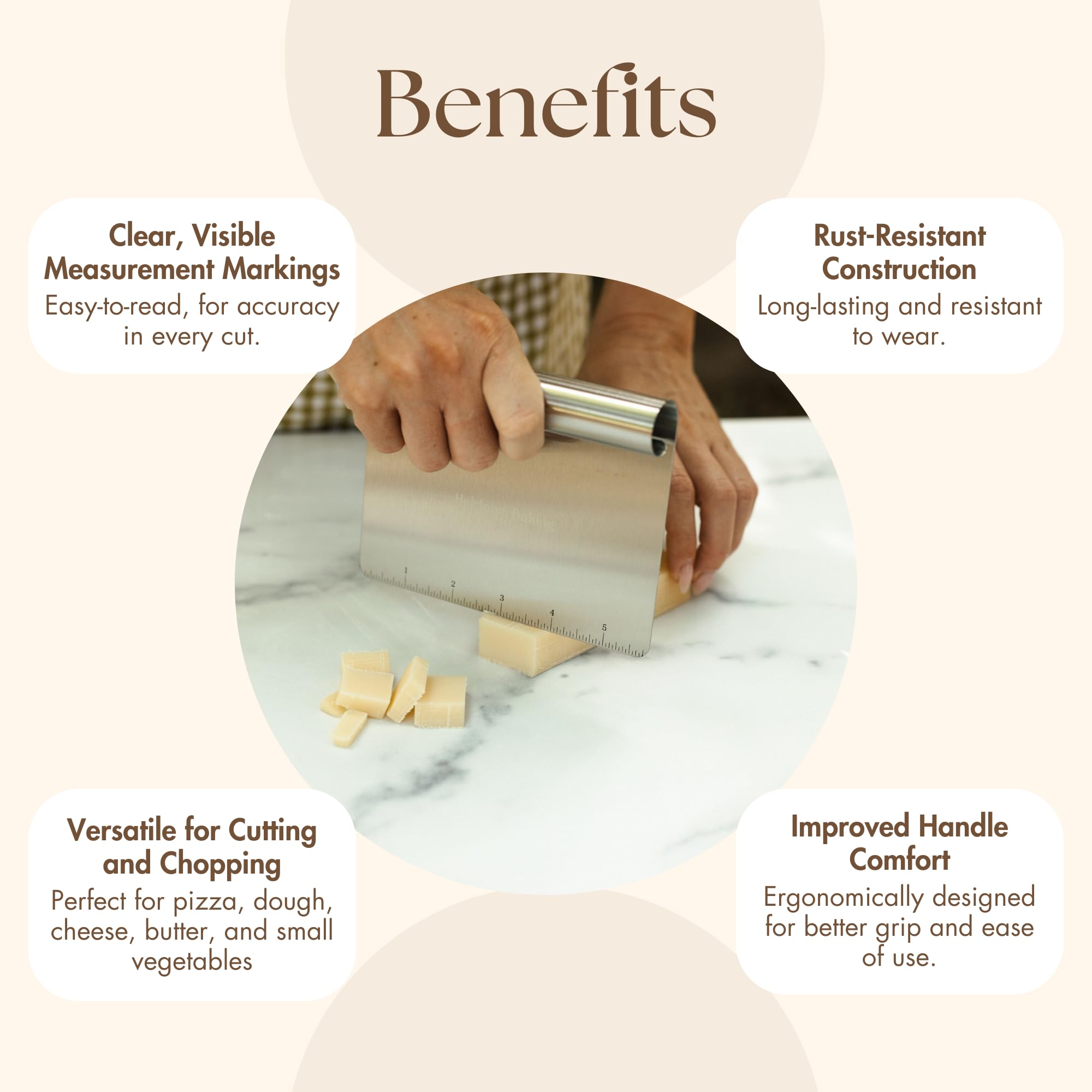 Heirloom baking metal bench knife dough scraper safe edge