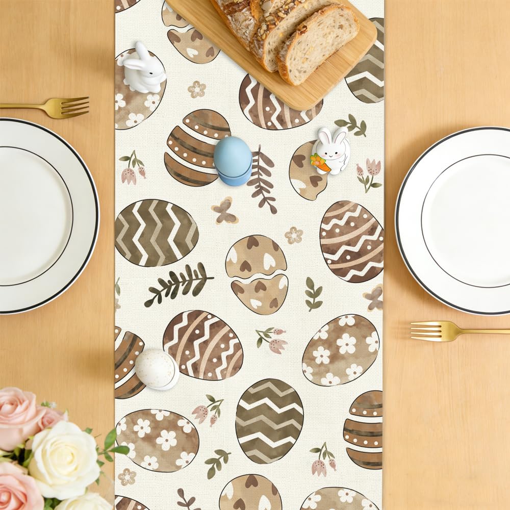 Table setting featuring Heirloom Haven Easter Egg Table Runner