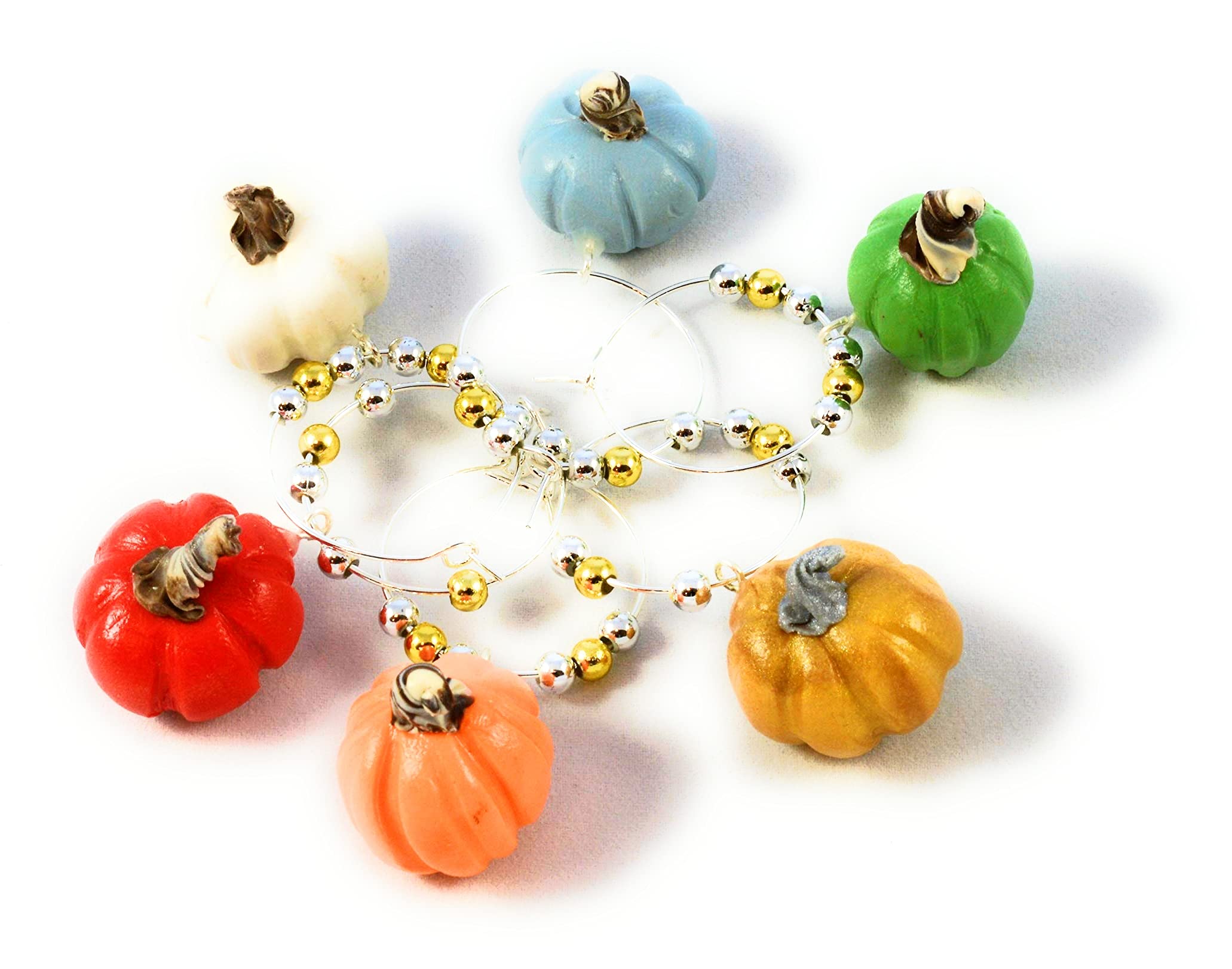 Heirloom Pumpkin Wine Glass Charms set of 6 handcrafted polymer clay