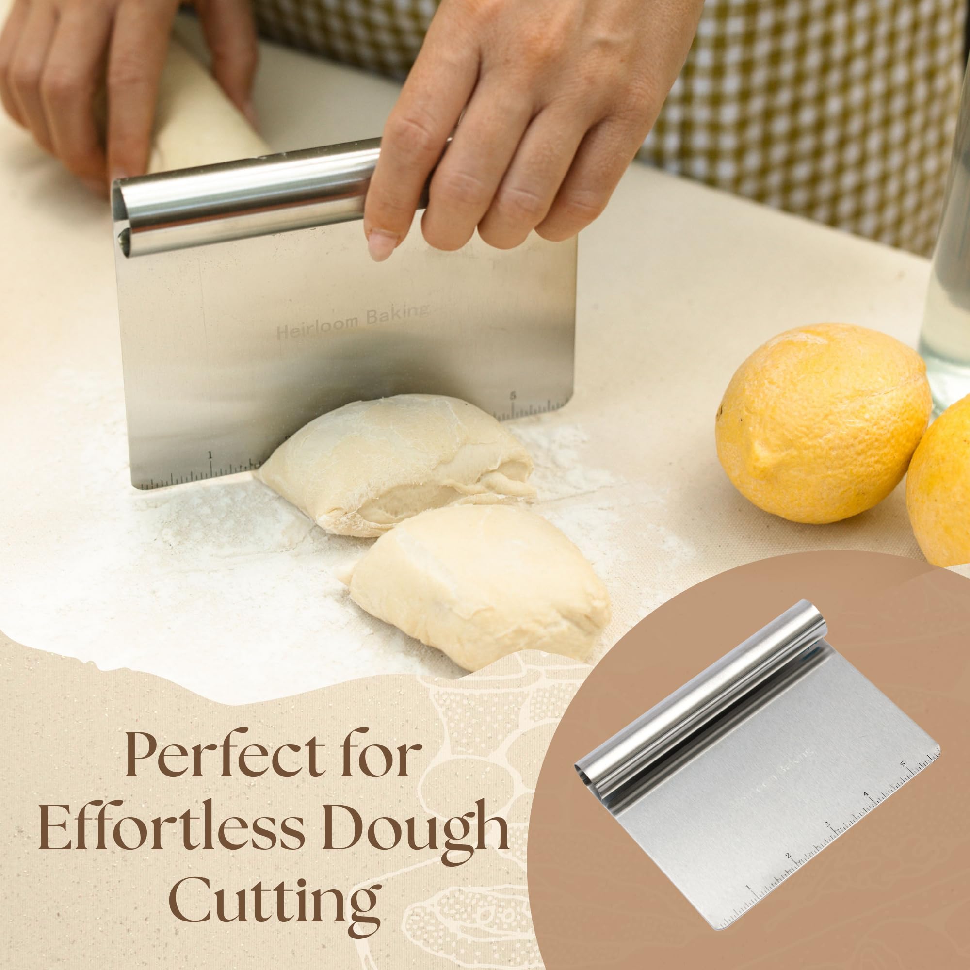Dough scraper tool for baking with ergonomic grip