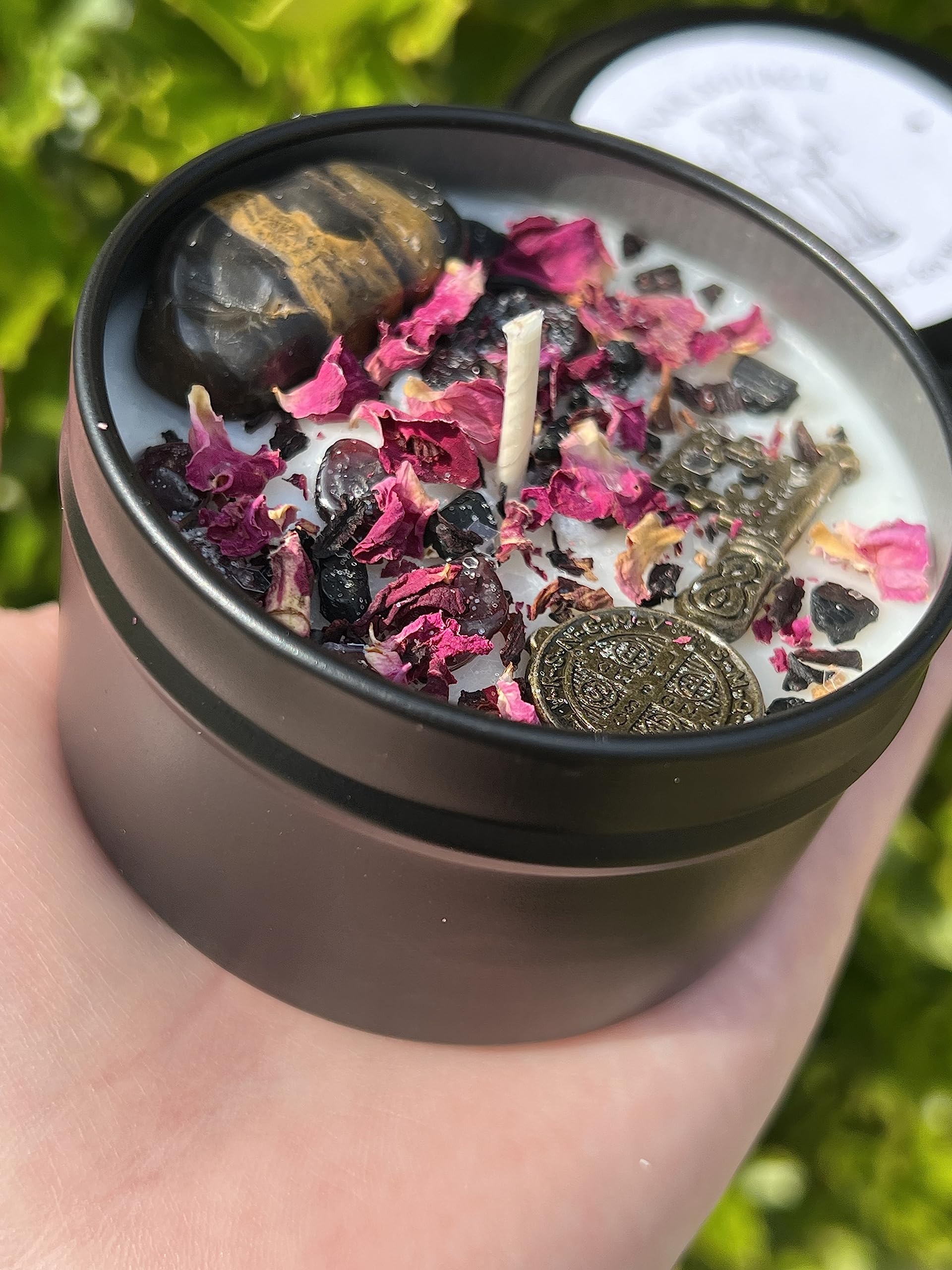Crystal topped Hekate Dark Moon Goddess Candle in black tin