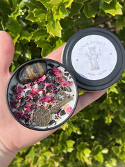 Hekate Dark Moon Goddess Candle in silver tin 8oz with lid