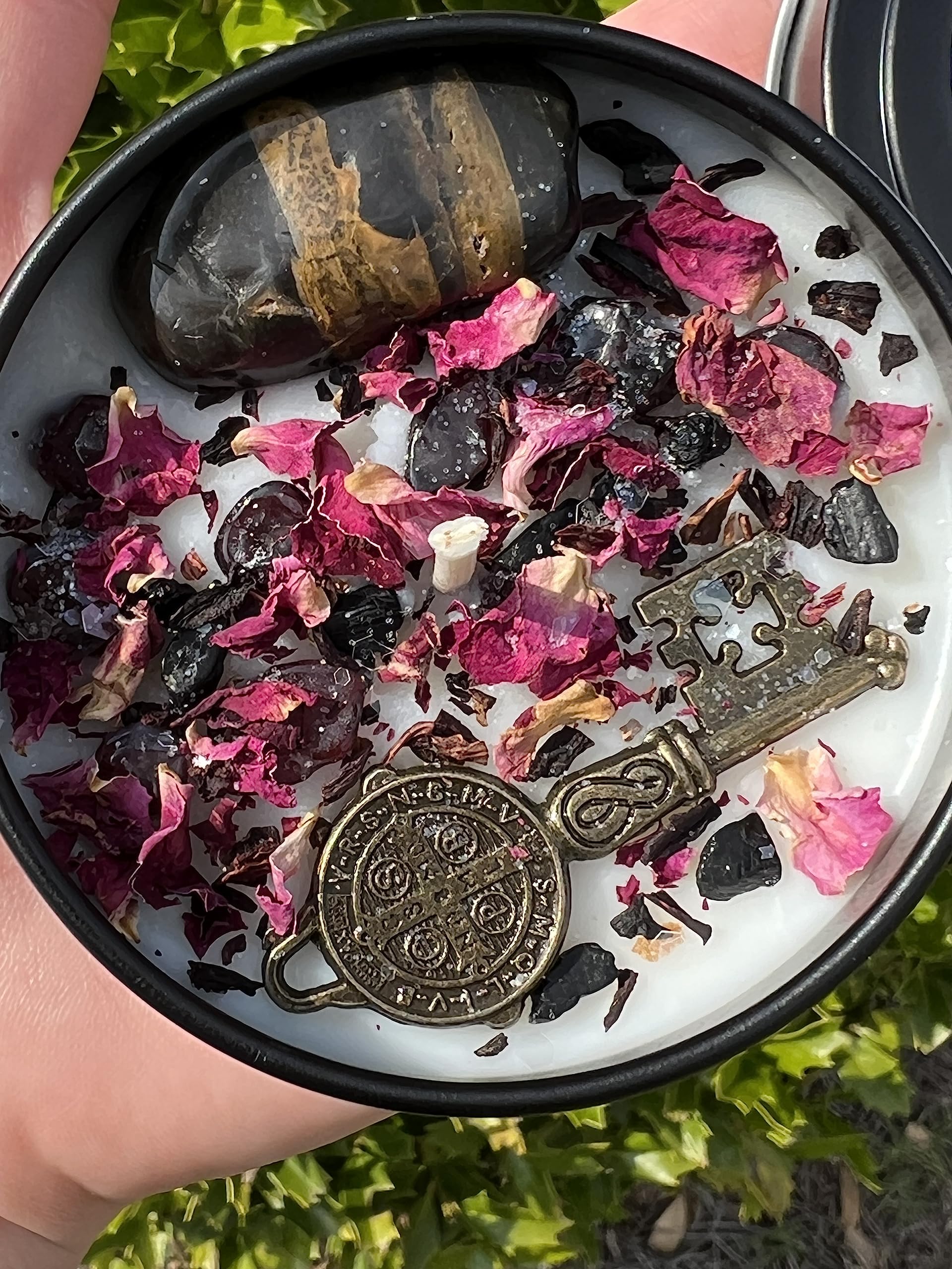 Crystal topped Hekate Dark Moon Goddess Candle in silver tin