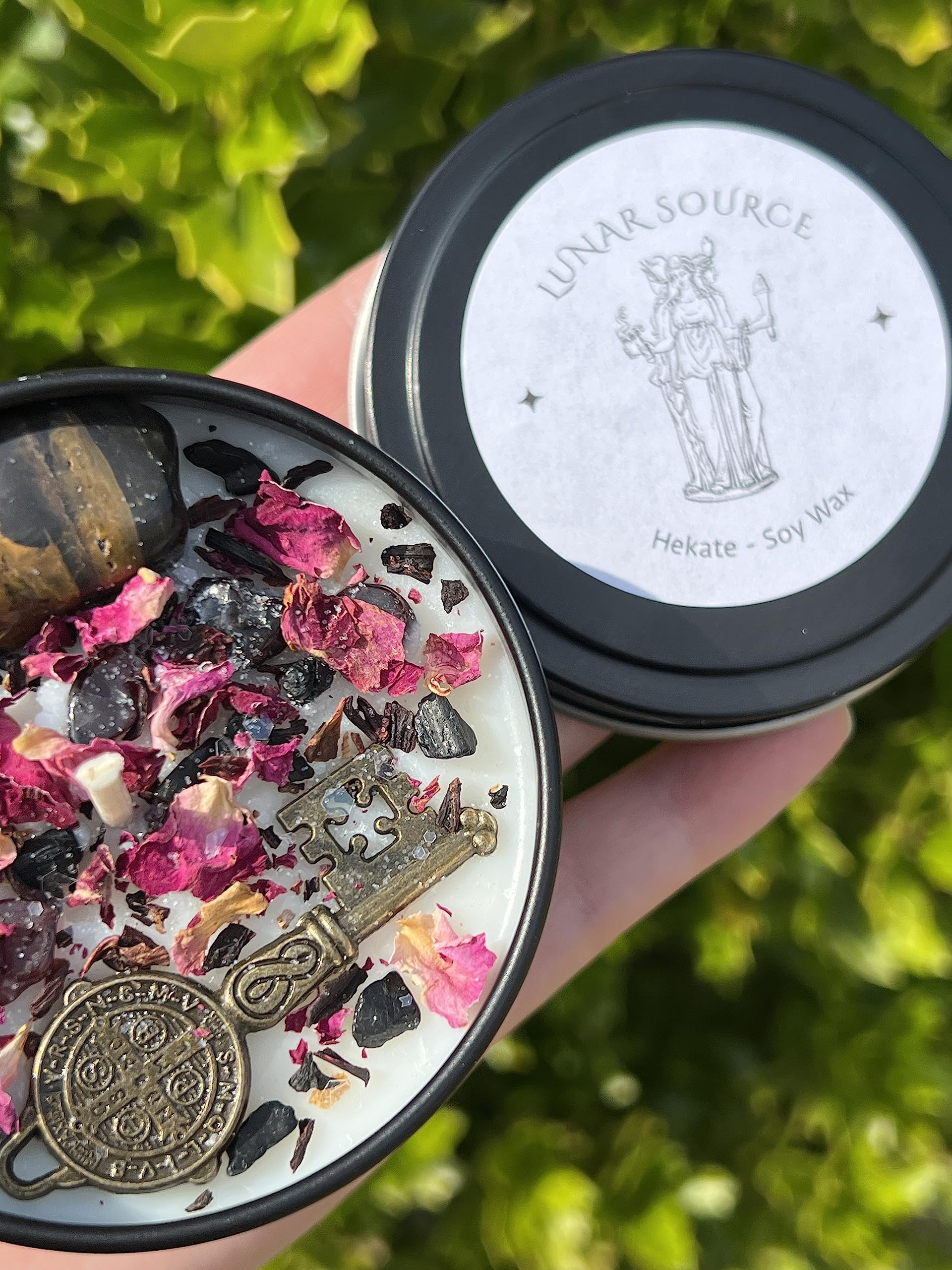 8oz silver tin candle with lid for altar ritual Hekate Dark Moon Goddess