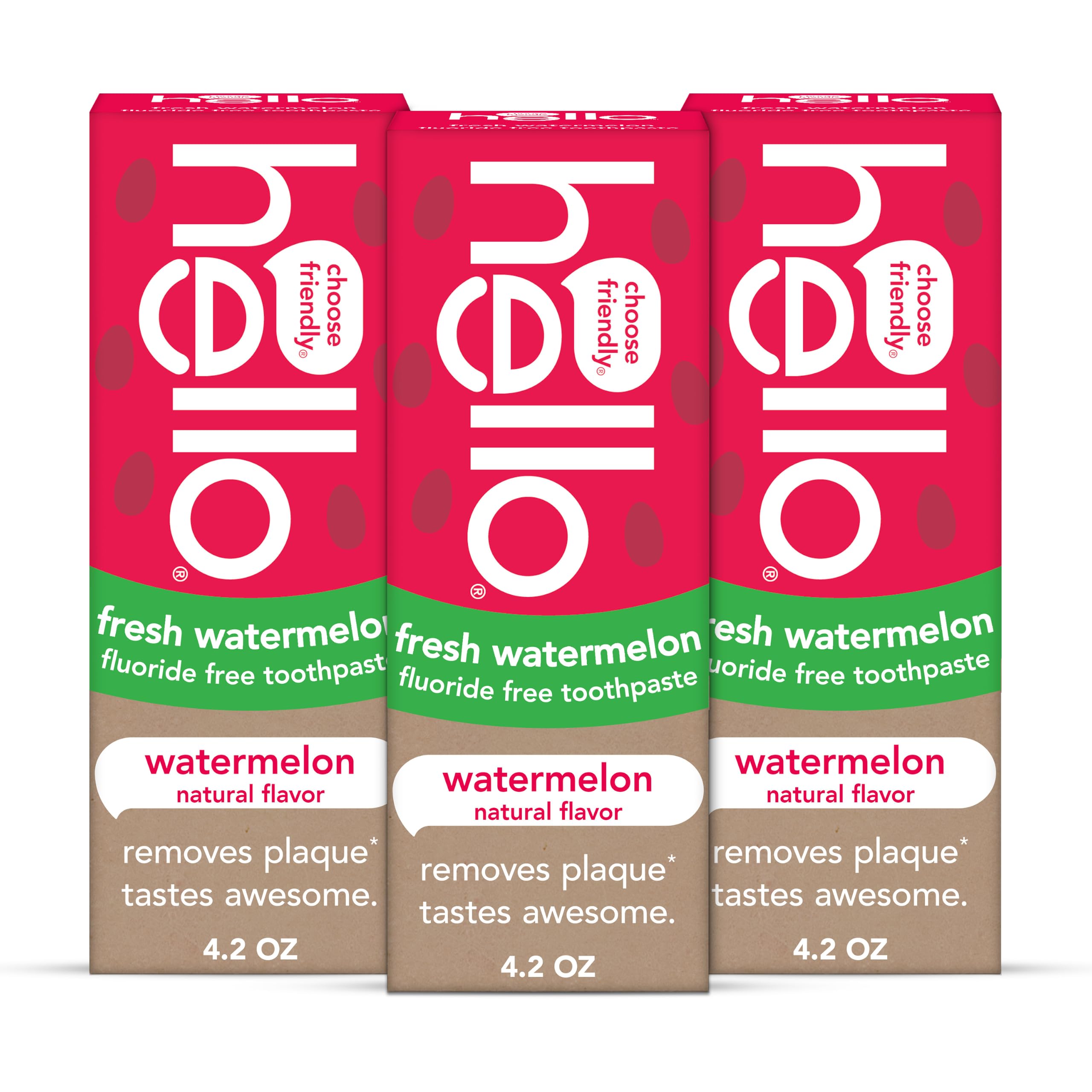 Packaging of hello Fresh Watermelon Fluoride Free Kids Toothpaste 3 pack