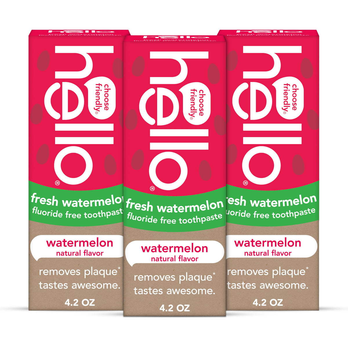 Packaging of hello Fresh Watermelon Fluoride Free Kids Toothpaste 3 pack