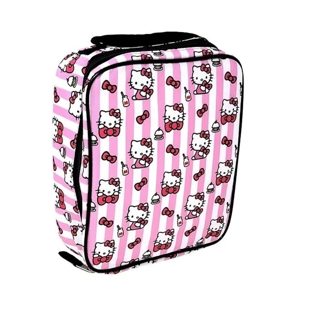 Durable zipper closure on Hello Kitty Milk Bows and Cupcakes Lunch Bag
