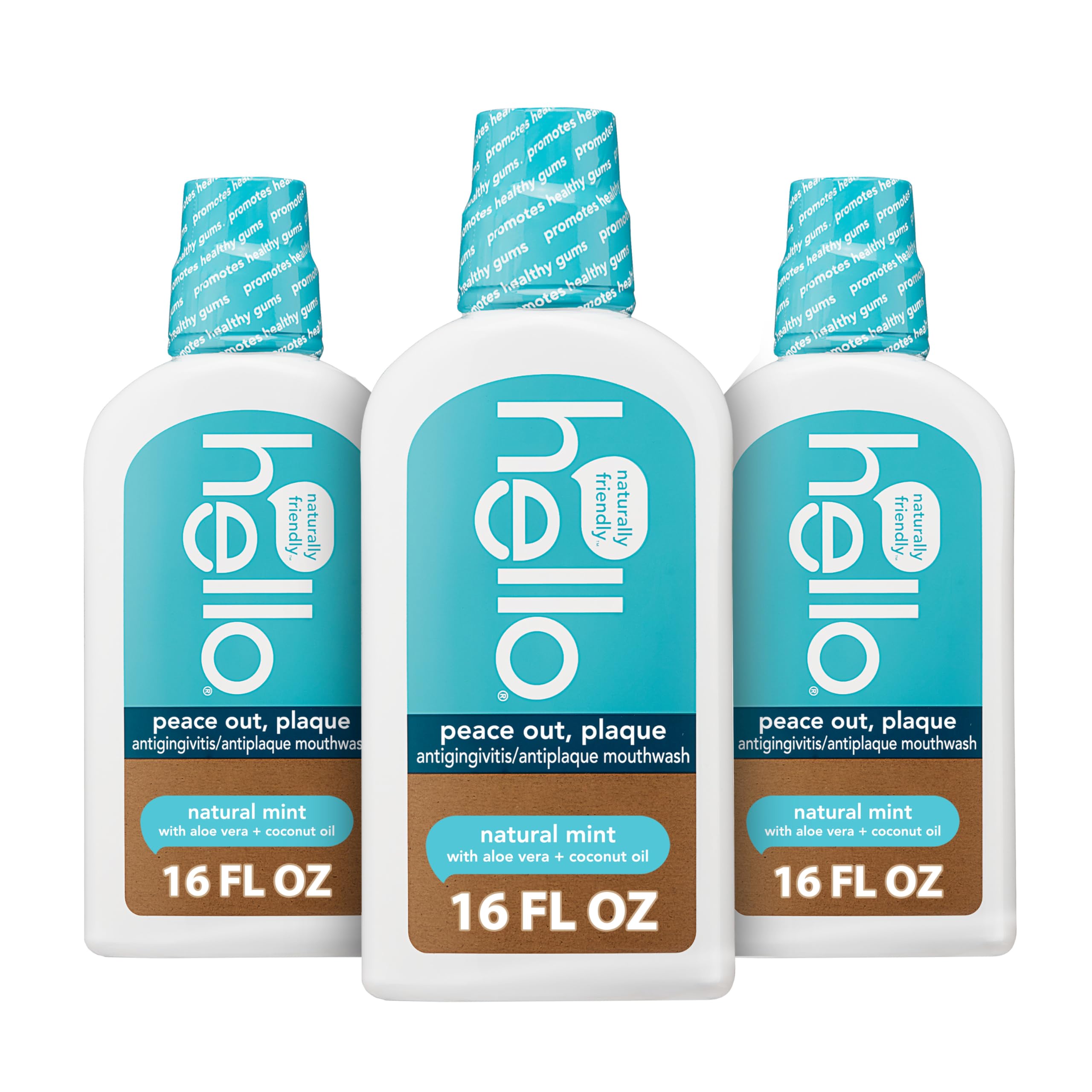 Hello Peace Out Plaque Mouthwash 16 oz bottle in pack 3