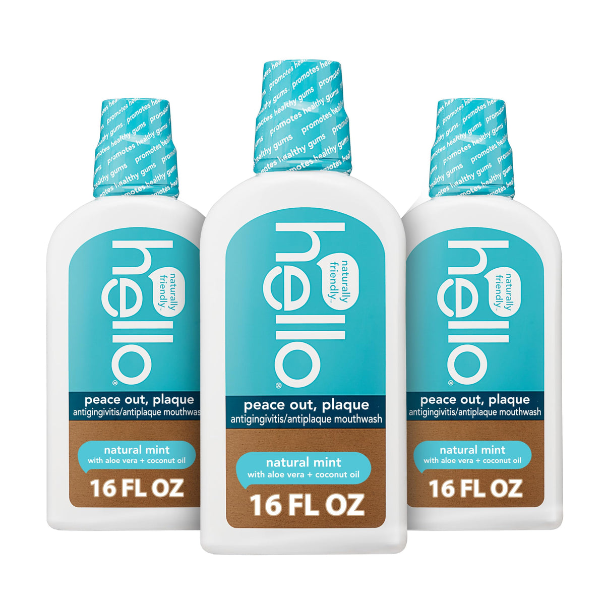Hello Peace Out Plaque Mouthwash 16 oz bottle in pack 3