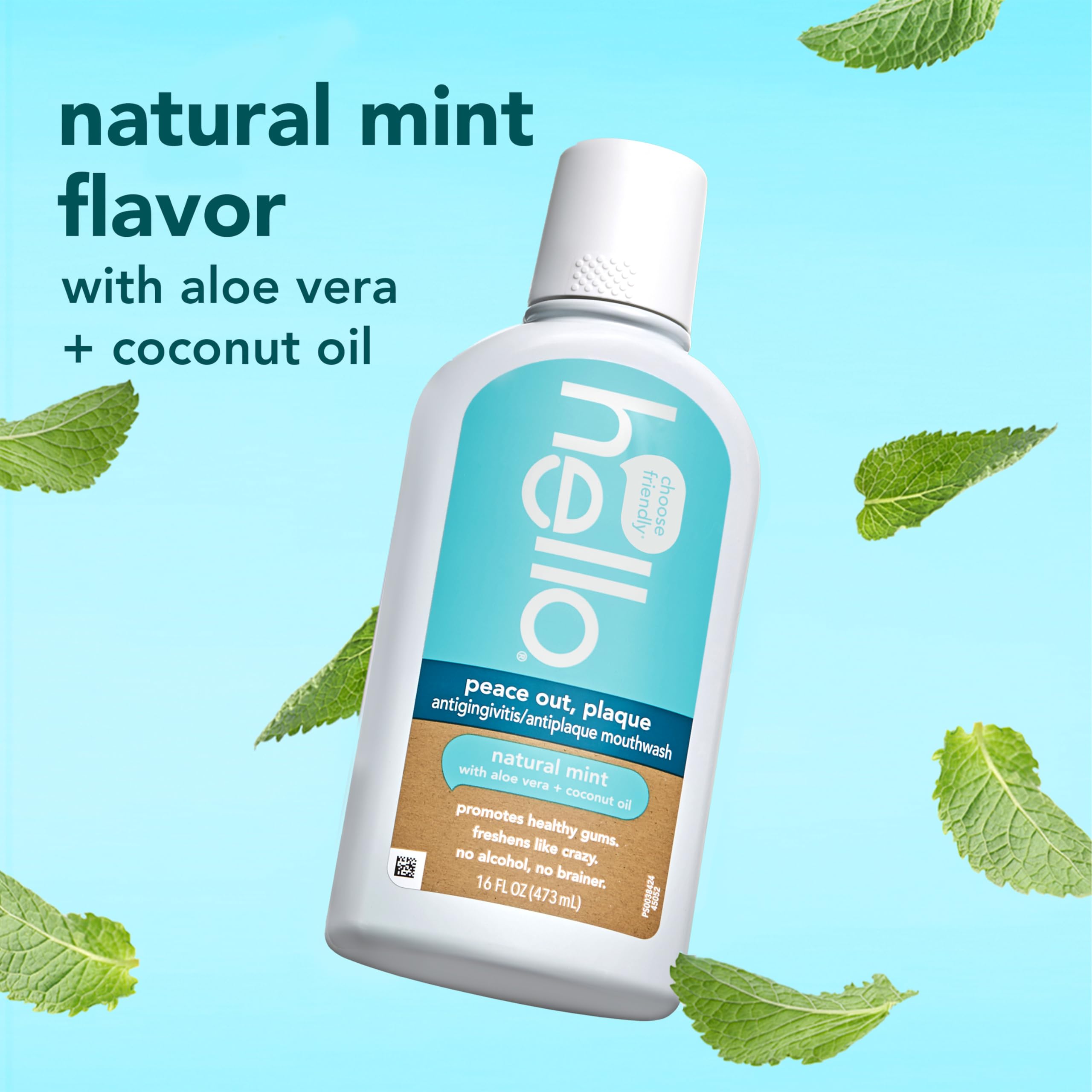 Mint mouthwash with aloe vera and coconut oil packaging