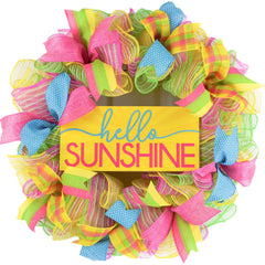 Hello Sunshine Summer Spring Welcome Door Wreath front view on door