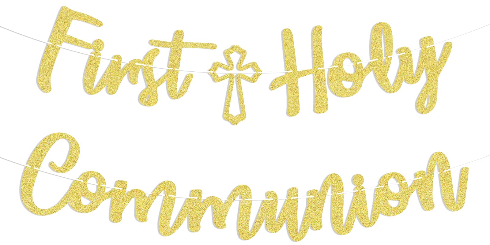 Hemicha gold glitter First Holy Communion banner
