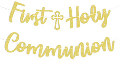 Hemicha gold glitter First Holy Communion banner