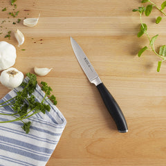 Ergonomic handle with stainless-steel endcap on Henckels Elan paring knife