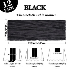 Heneger 12 pack black cheesecloth table runner 23x120 inch