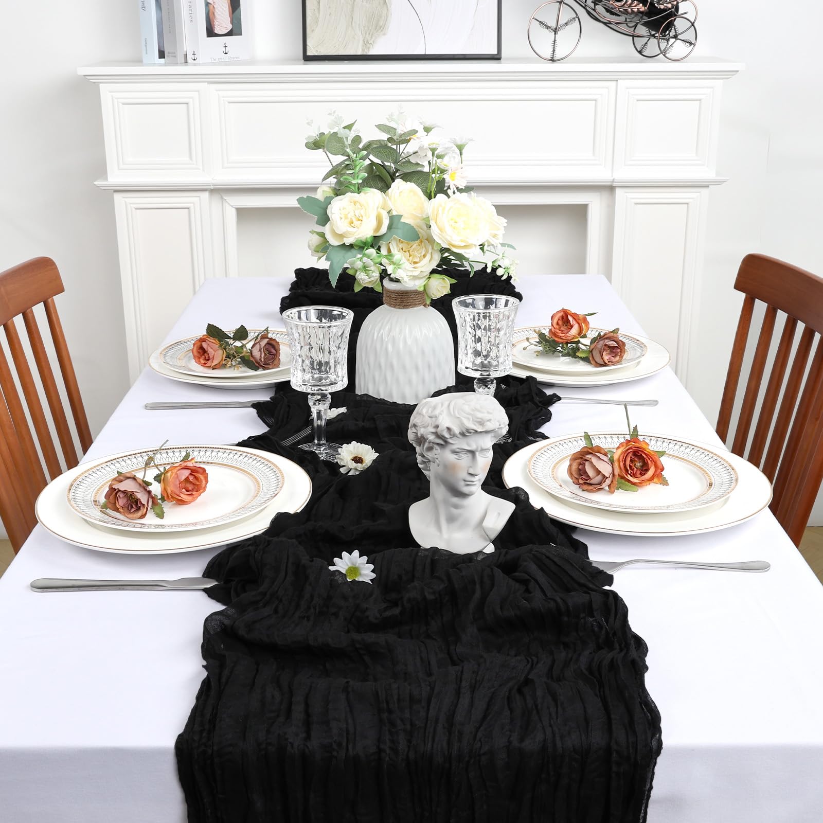 Heneger 10ft cheesecloth table runner black